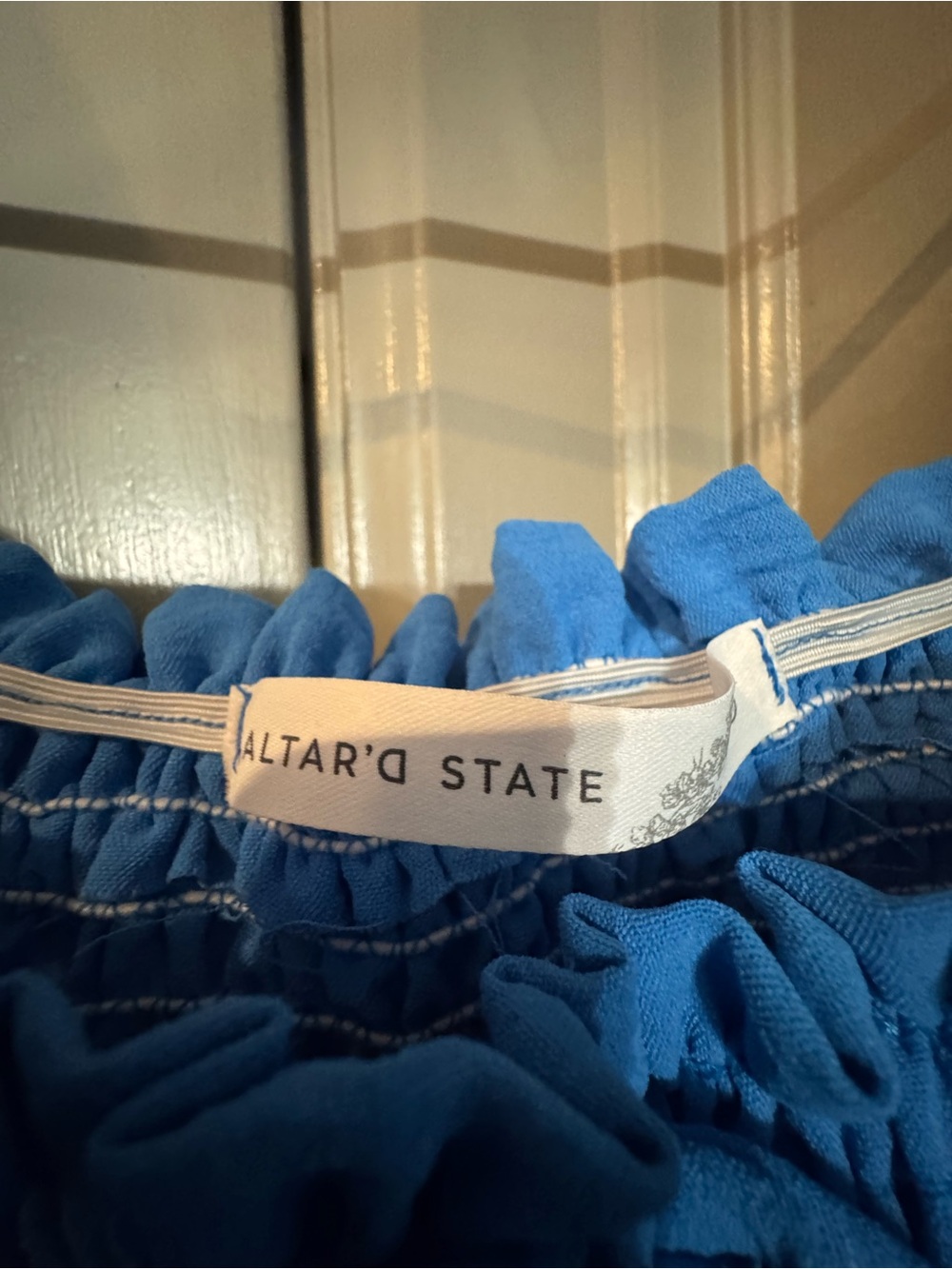 Altar'd State Blue Smocked Midi Dress with Puff Sleeves - Picture 3 of 3